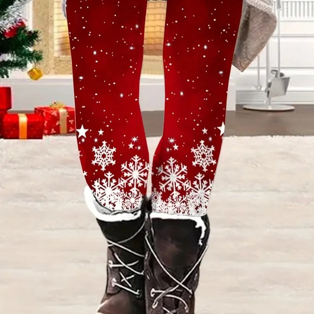 Christmas Holiday Red Snowflake Leggings - NEW